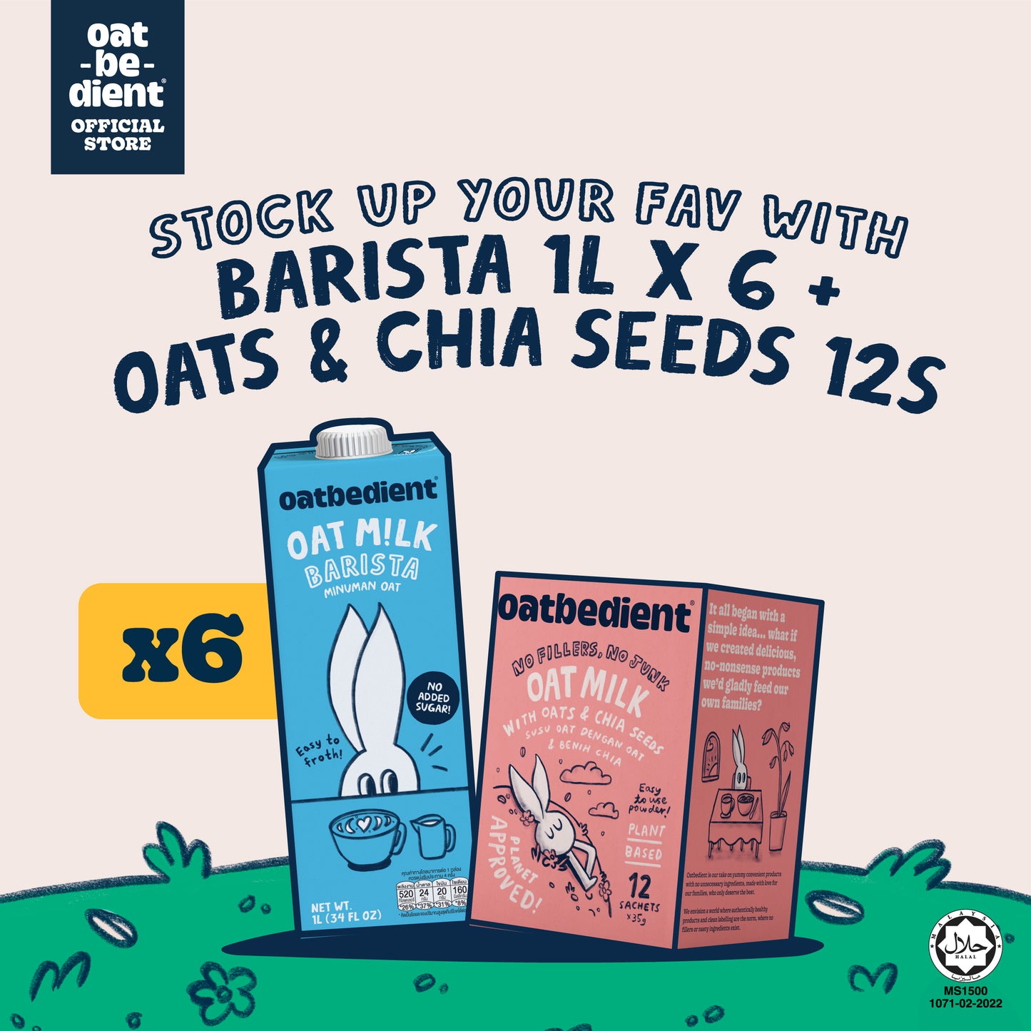 [SAHUR'S TREAT] Oatbedient Oat M!lk Barista 1Lx6 + Oats & Chia Seeds 12s x1