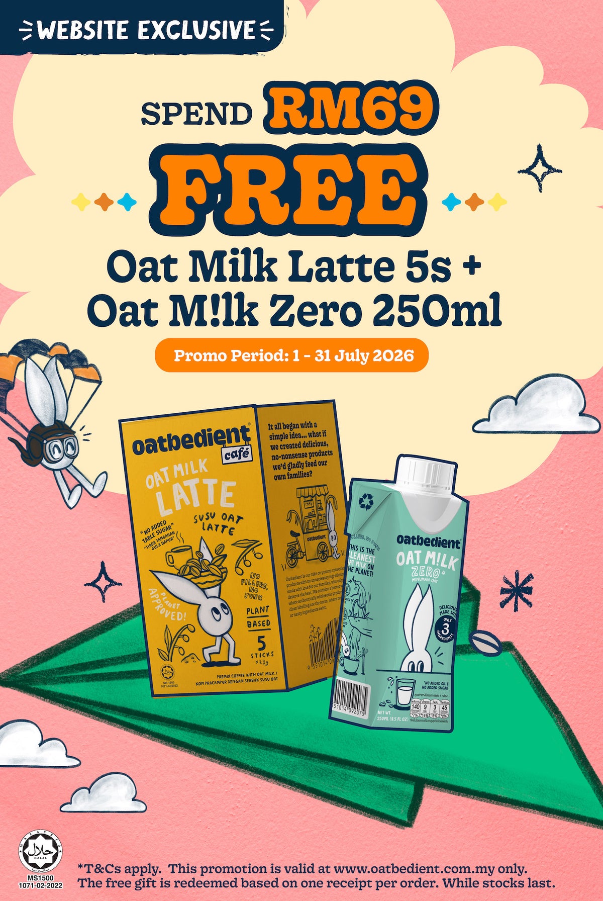[NOT FOR SALE] FREE 1 x Oatbedient Oat Milk Latte 5s & Oatbedient Oat Mi!k Zero 250ML